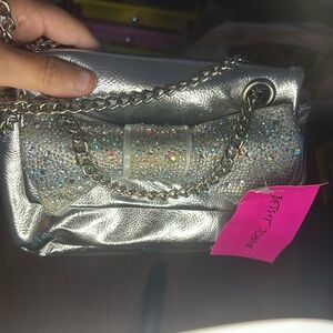 Silver Betsey Johnson purse with rhinestones NWT